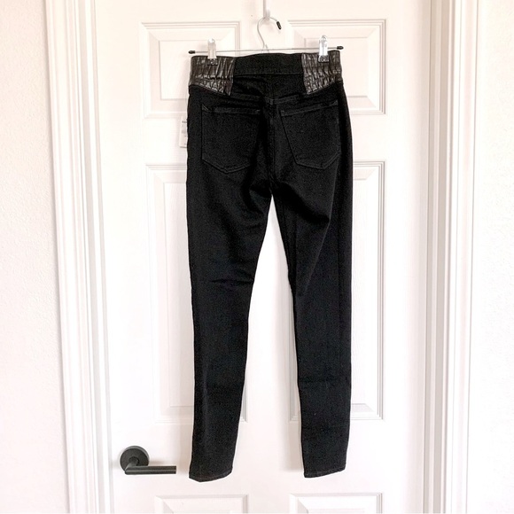 EXPRESS Black Faux Leather Paneled Waist High Rise Skinny Jeans Leggings - Picture 5 of 6